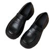 Leather Version~ Leather Heightened Platform Loafers Women's Black Round Head Thick Heel Single Shoes Retro British Style Small Leather Shoes
