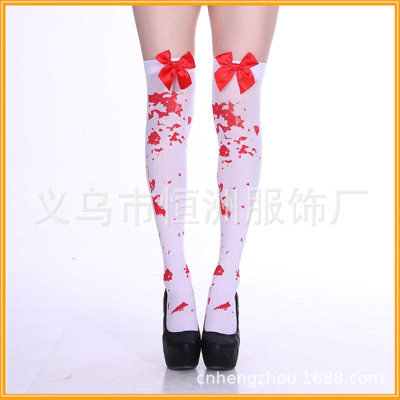 Halloween Haunted House Hospital Nurse Dress Up Socks Ladies Red Cross Knee Cos Ghost Doctor