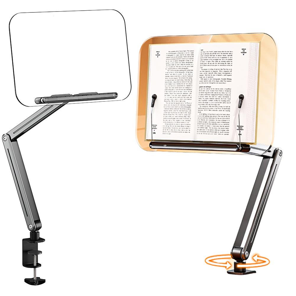 Acrylic Book Stand Adjustable Height Desk Clamp Book Stand 360° Rotating Foldable Book Support for Recipe Sheet Music Tablet