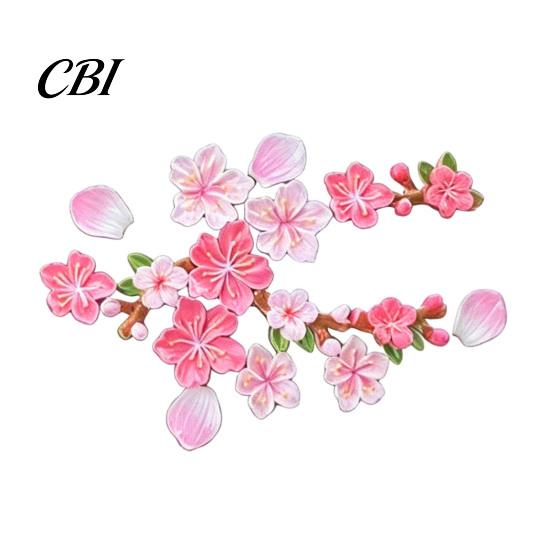 Flexible Texture Car Sticker Peach Blossom Sticker, Resin Flower Decal for Auto Motorcycle, Heat Resistant Moisture Proof Waterproof Adhesive