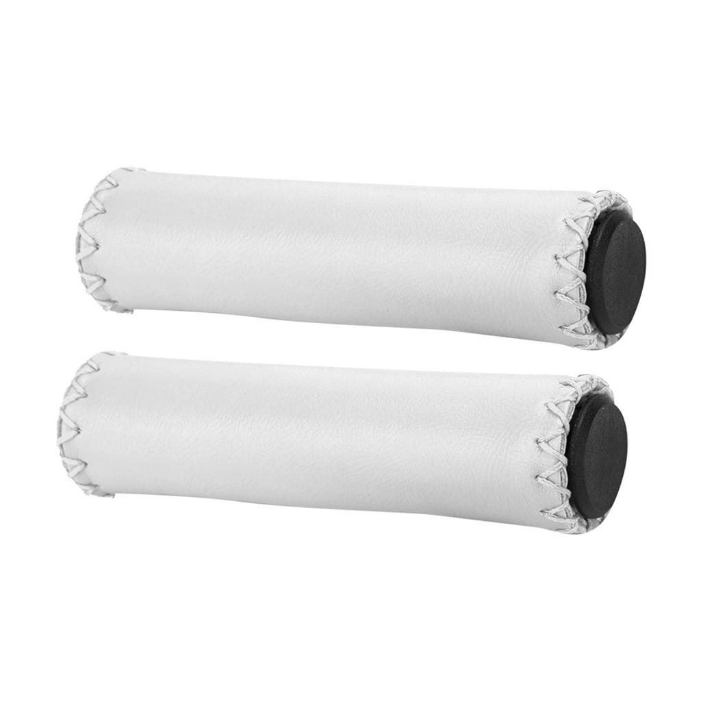 1 Pair Hand stitched PU Bike Bicycle Handlebar Handle Bar Grips with Plug(White)