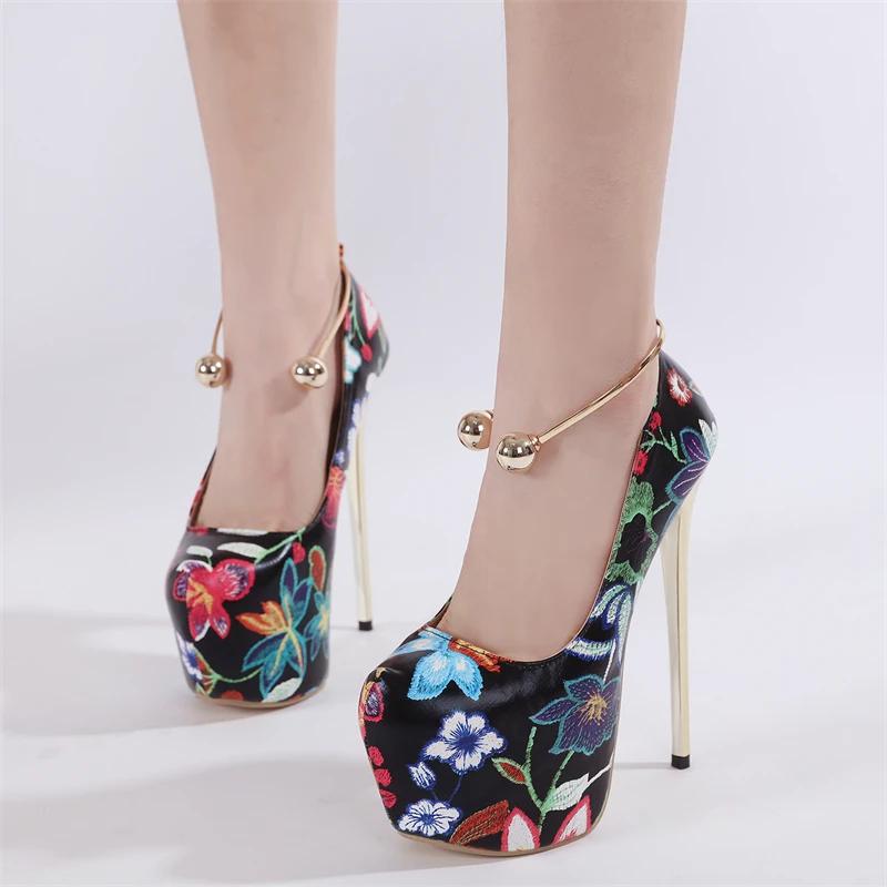 Fashion Eilyken Spring Print Flower Platform Woman Pumps Sandals Sexy Extreme Stiletto High Heels Nightclub Party Strippers  Shoes