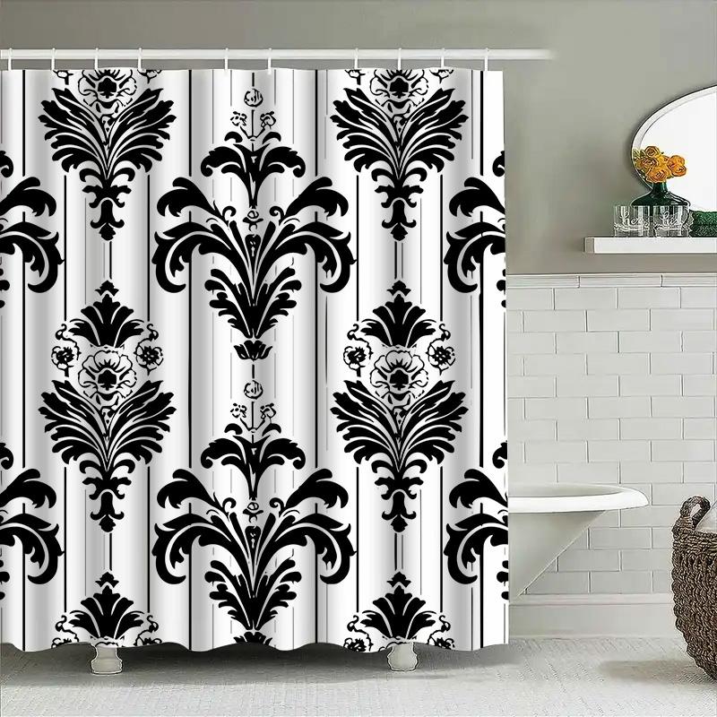 

Classic Luxury Black White Bath Shower Curtain Fabric Waterproof Decorative Window Covering For Bathroom Home Decoration Supplie W60H190(CM)-1 Pcs