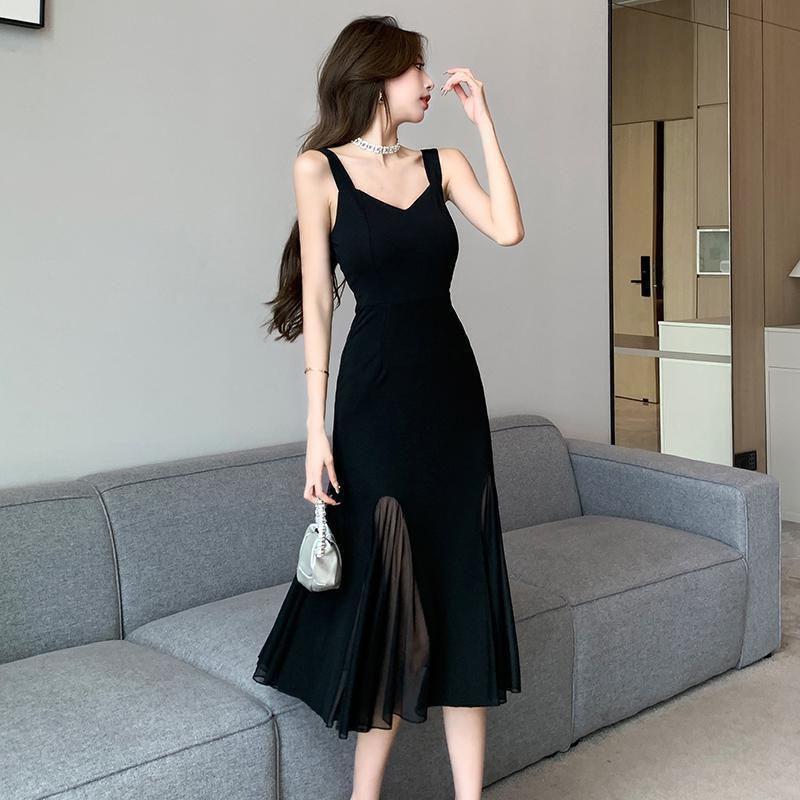 

2026 Chiffon French Slit Backless Little Black Dress S (suggested 75-85 jin)