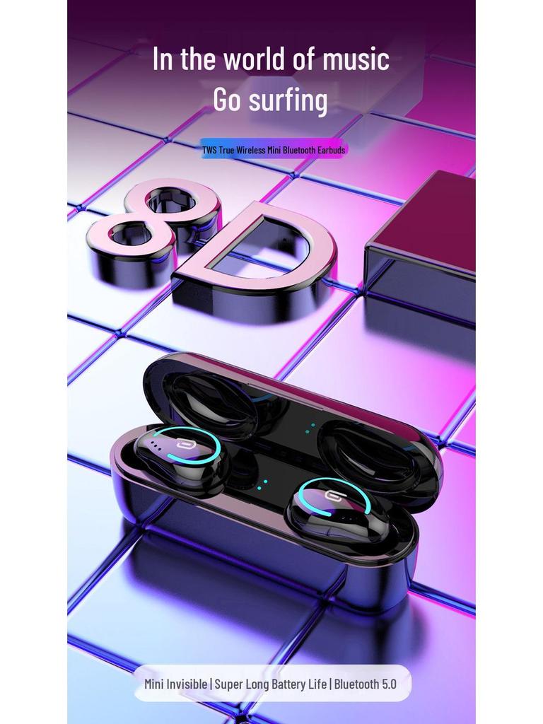 Wireless Bluetooth 5.0 Stereo Earbuds: Dual Ear, Heavy Bass, In-Ear Sports Headphones