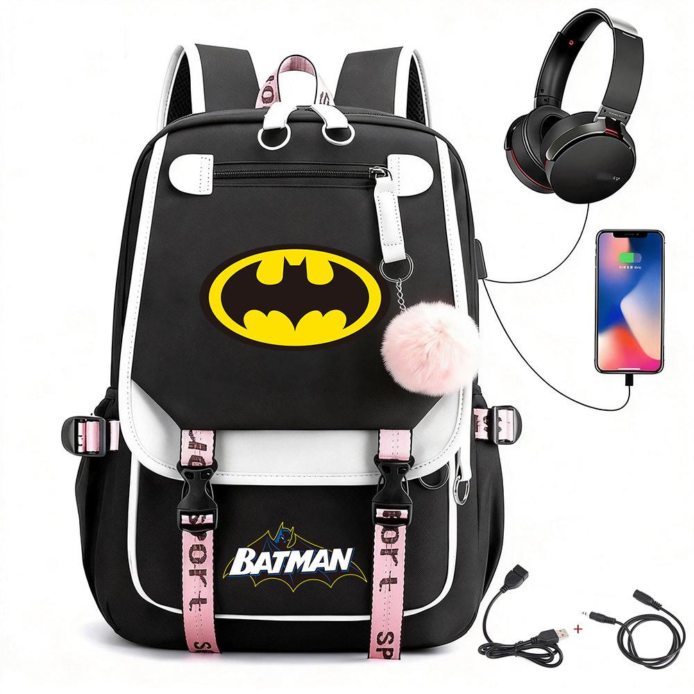 Batman Schoolbag Casual Backpack Male And Female Students Backpack Printed Large Capacity Outdoor Usb Backpack 29*16*46