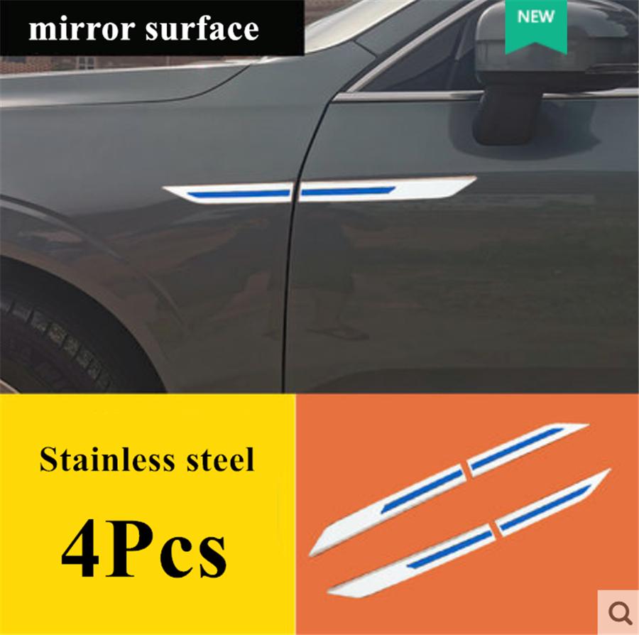 Universal 4Pcs Stainless Steel Car Side Body Fender Trims Decoration Mirror poli
