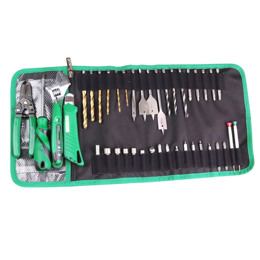 Roll Up Tool Bag with Transparent Zippered Mesh Pocket for Easy Storage and Drill Bit Screwdriver Bit Organization