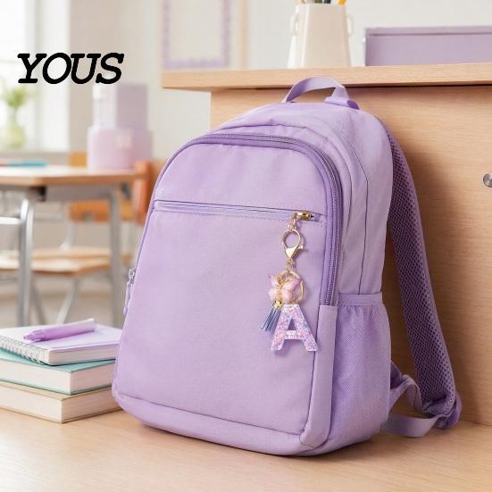 Key Holder For Backpack Purple Series Keychain Pendant, Sequins Star Initial Letter Charm Chain with Butterfly Tassel Design, A-Z for Bag