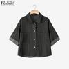 ZANZEA Women Turn Down Collar Summer Short Sleeve Blouse
