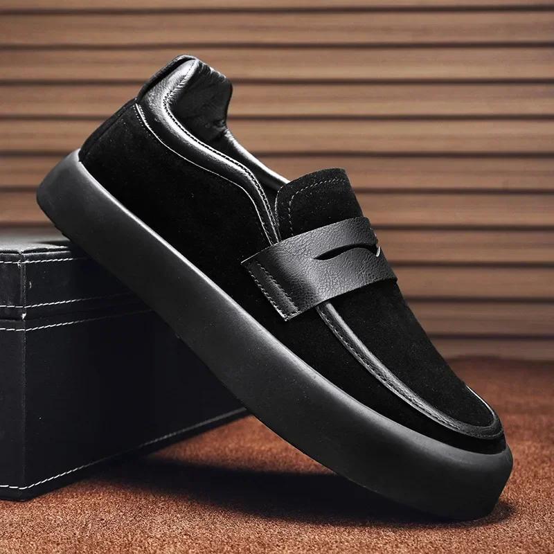 Fashion Men Shoes Casual Sneakers Business Loafers Non-slip Leather Walking Shoes Round Work Men Flats New Slip On Breathable Moccasins