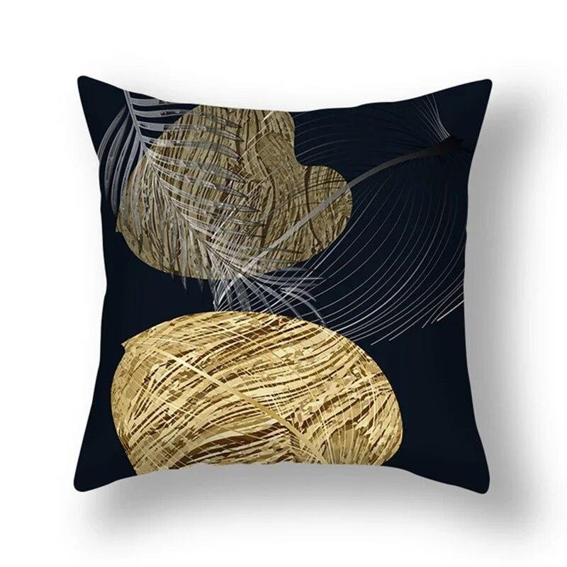 45x45cm Ginkgo Leaf Polyester Cushion Cover Black Gold  Lumbar Pillow  Living Room Chair Sofa Home Decor Gift