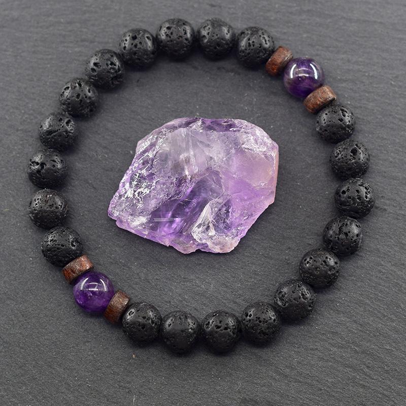 8mm Sort Vulkanisk Perle Armbånd Mænd Naturlig Ametyst Krystal Armbånd til Kvinder Kropsrensende Ægte Ametyst Naturlig Pulsera
