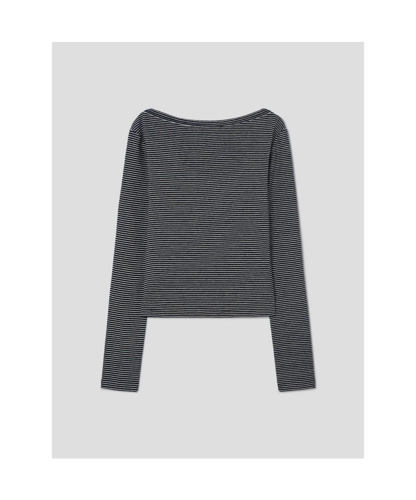 8 Seconds Striped Boat Neck Jersey Top Navy
