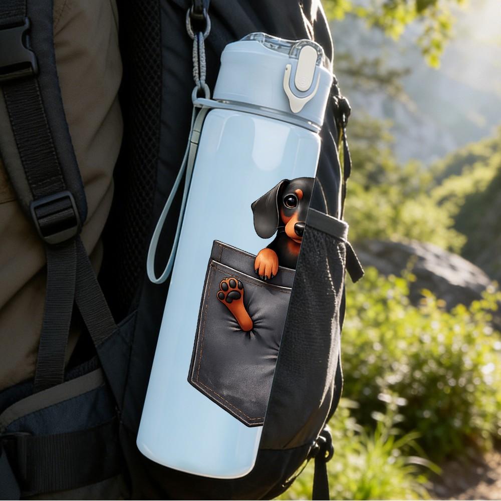 1PC Puppy Dog Inside Box Print 750ml Color Plastic Sports Water Bottle Leakproof Flip Straw Lid Suitable for Sports Office Home Use
