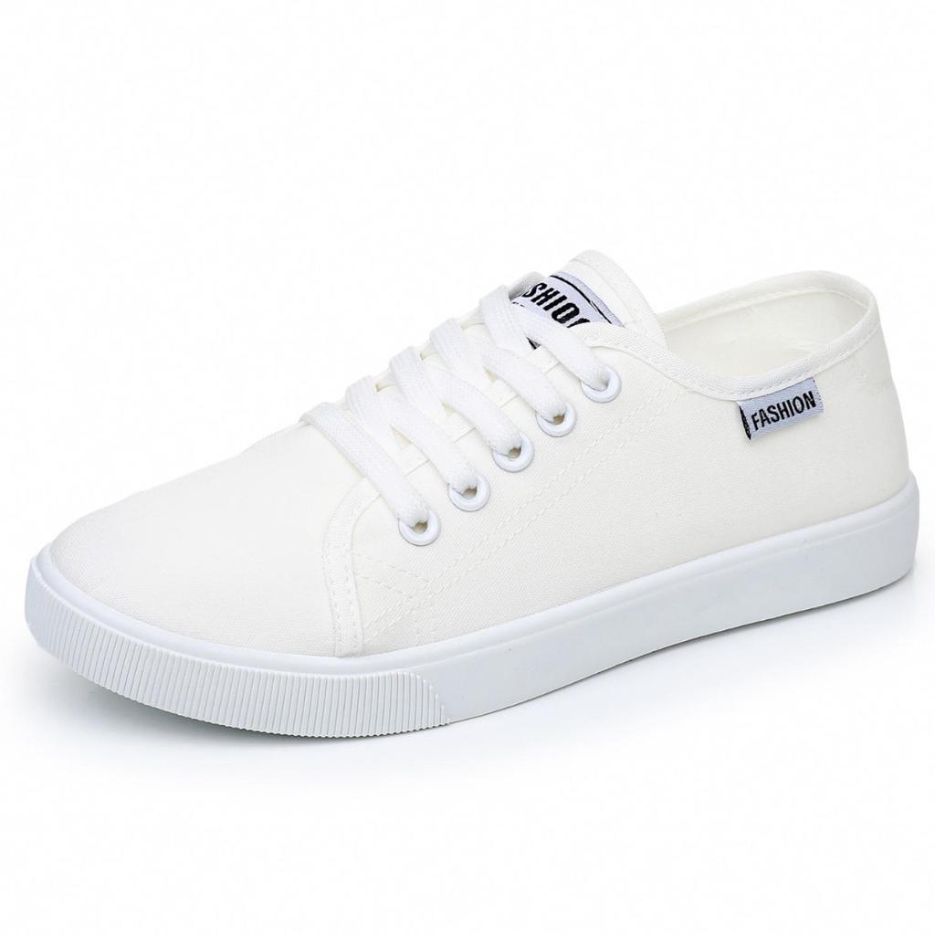 Women's White Lace-up Canvas Shoes - Soft, Breathable, Casual All-Match Sneakers for Spring and Autumn