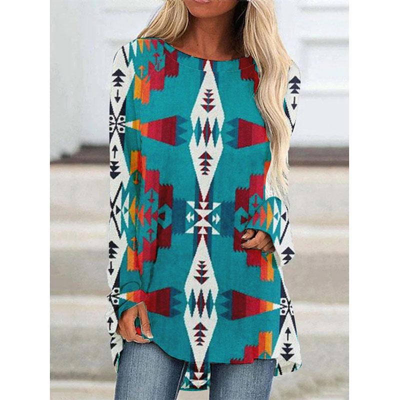 

Футболки с длинным рукавом с принтом Western Aztec Ethnic 3D, богемные женские винтажные модные футболки, свободные уличные женские футболки, топы 2XL