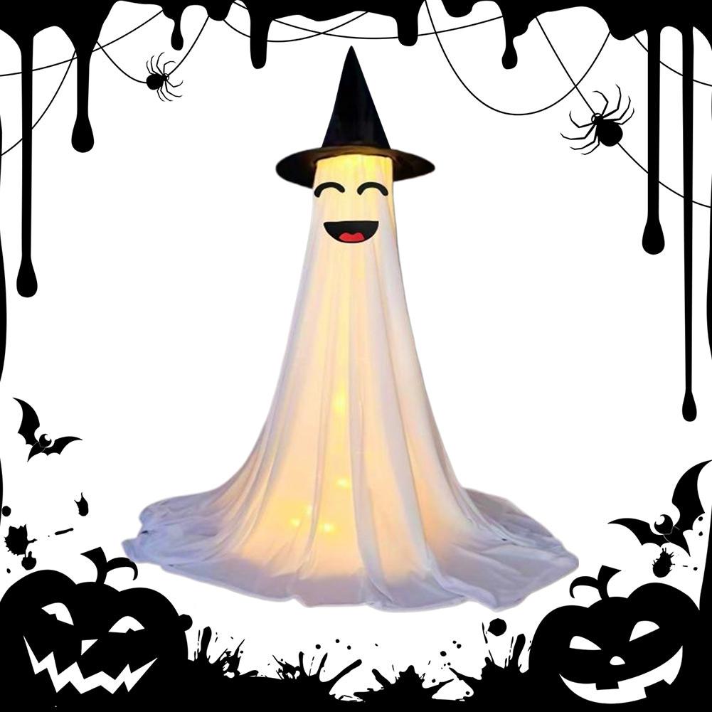 2Pcs LED Halloween Ghost Decorations 8 Modes Standing Ghost Ornament IP44 Waterproof Light-Up Tripod Ghost Statue for Home Decor