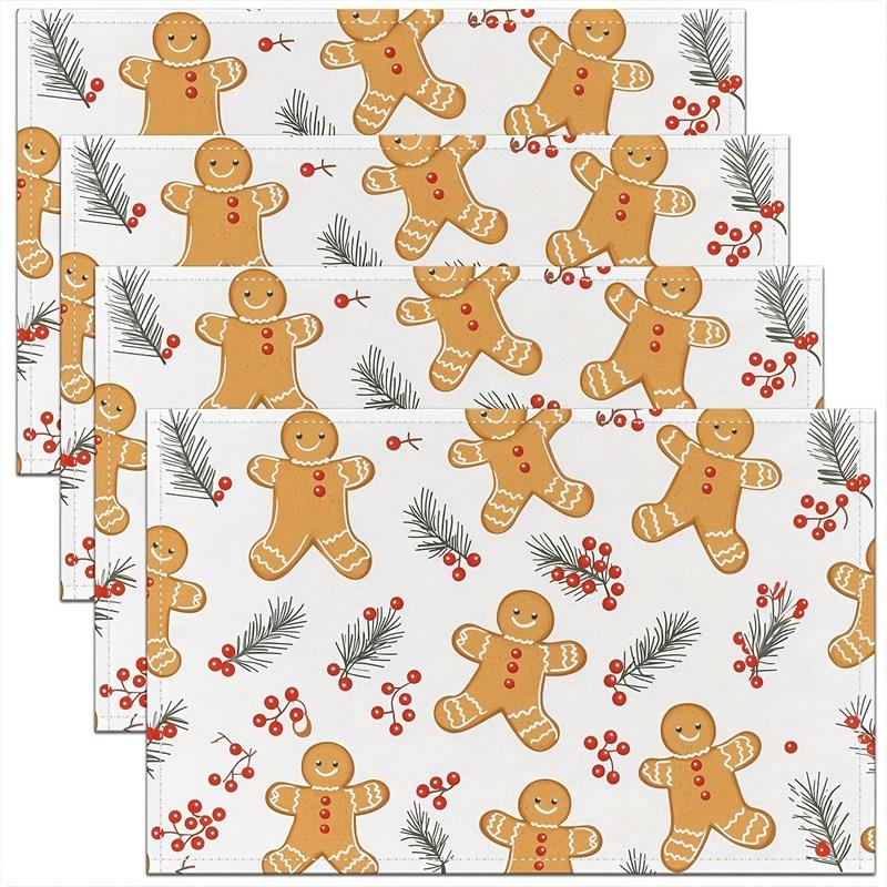 Christmas Linen Placemats, Red Snowman Holly Berry Ornament, Washable Heat Resistant, Festive Dinner