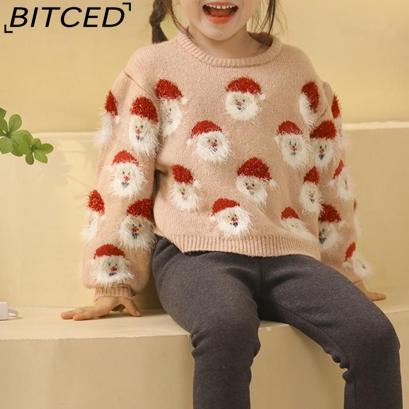 BITCED Autumn/Winter Christmas Collection Older Child's Knitted Sweater with Santa Claus Design Children's Pullover Christmas Jumper