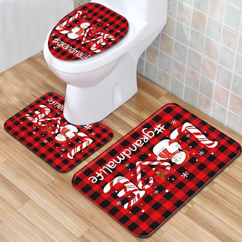 

Toilet Seat Cover Rug Bathroom Mat Creative Xmas Decoration Set Christmas Toilet Seat Cover Rug Toilet Tank Cover Xmas Home Decor crystal velvet 3piece