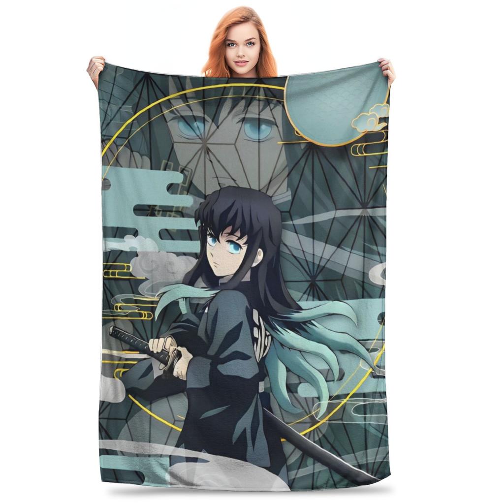 Muichiro Tokito Blankets Coral Fleece Plush Anime Demon Slayer Warm Throw Blankets for Airplane Travel Bedroom Quilt