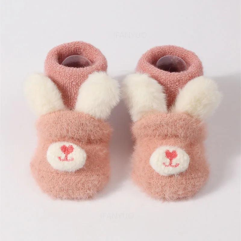 Newborn Baby Winter Thick Plush Warm Sock Cute Bear Ear Baby Toddler Walking Socks Anti Slip Children Boys Girls Floor Stockings