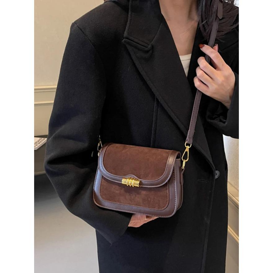 Ретро текстурированные коричневые сумки через плечо женские осенне-зимние искусственные — фото 5