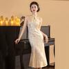 Elegant Sleeveless High-Neck Cheongsam Dress With Velvet Fabric Embroidery Modern Chinese Style Long Gown Women