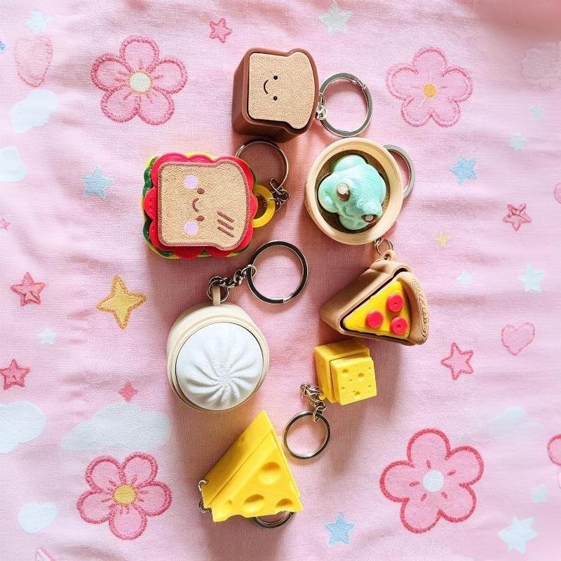 Mini Steamed Bun Clicker Keychain Simulation Food Fidget Toy Soft Sensory Stress Relief Gadget for Kids Adults Daily Use