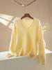 Women's V-Neck Loose Fit Brushed Cashmere Sweater - Autumn/Winter Collection, Seamless Solid Color, Soft and Skin-friendly.