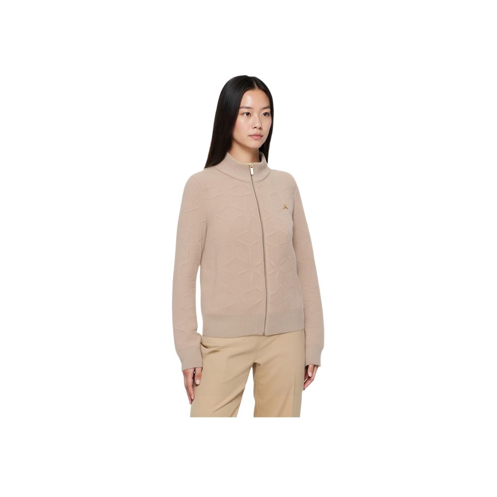 Li-Ning Solid Color Stand Collar Comfortable Zipper Versatile Casual Simple Sports Knit Sweater Women Tops AMBV264-3
