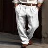 Men Linen Blend Pleated Dress Pants High Waist Straight Leg Casual Trousers