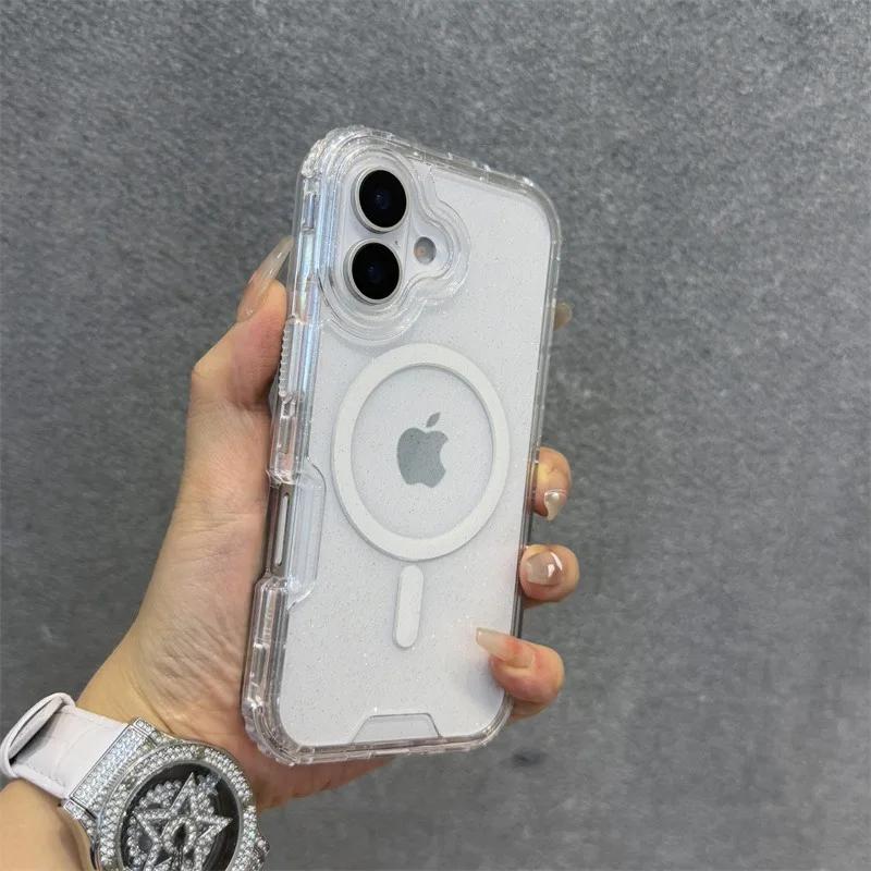 

Glitter for Magsafe Hand Wrist Strap Case for iPhone 16 15 14 Pro Max Plus 11 12 13 Magnetic Lanyard Transparent Bling Cover iPhone 15