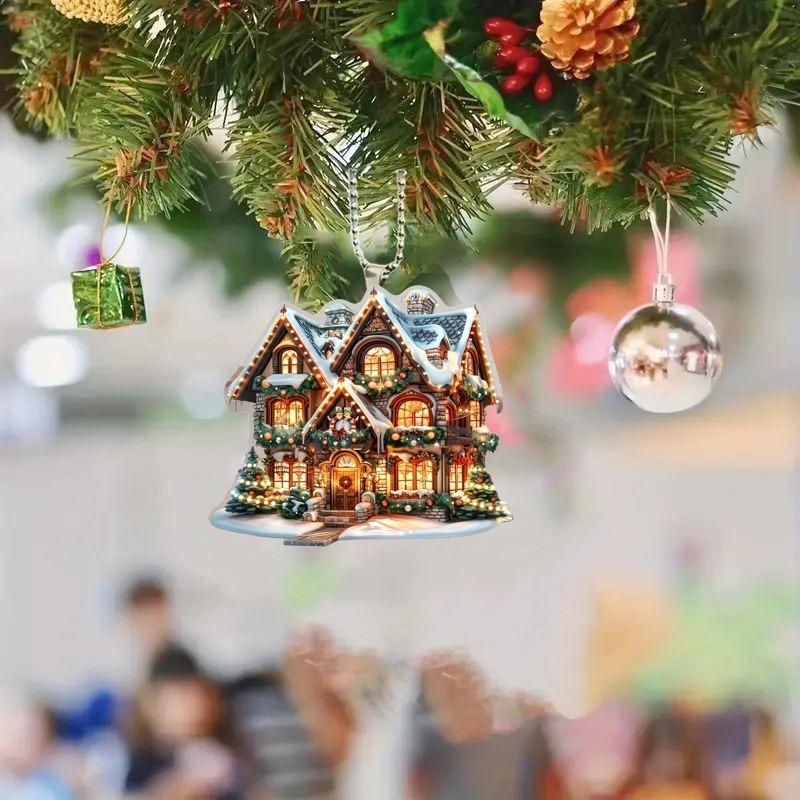 

1 шт/5 шт новый акриловый плоский 2D рождественский домик цветочный рождественская елка подвеска украшение для дома подвеска для зеркала заднего вида автомобиля брелок подвеска