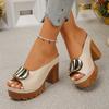 Women's Peep Toe Platform Mule Slides, Chunky Heel Open Toe Slip On Sandals,Summer Fashion Versatile Backless Heels for Women
