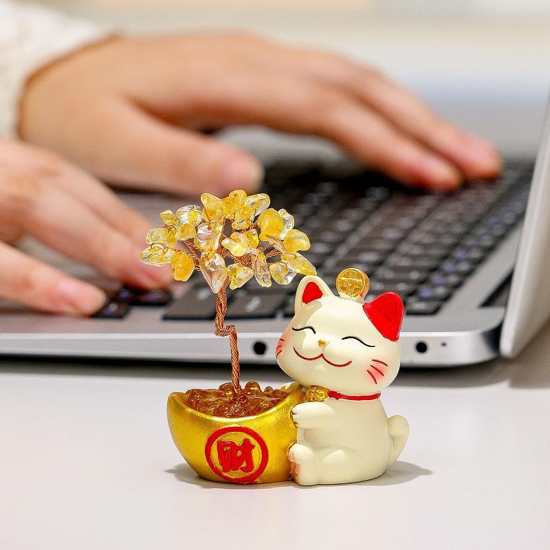 New Edition Lucky Cat Crystal Money Tree Natural Crystal Raw Stone Aromatherapy Diffuser Stone Desk Decor Item Small Gift