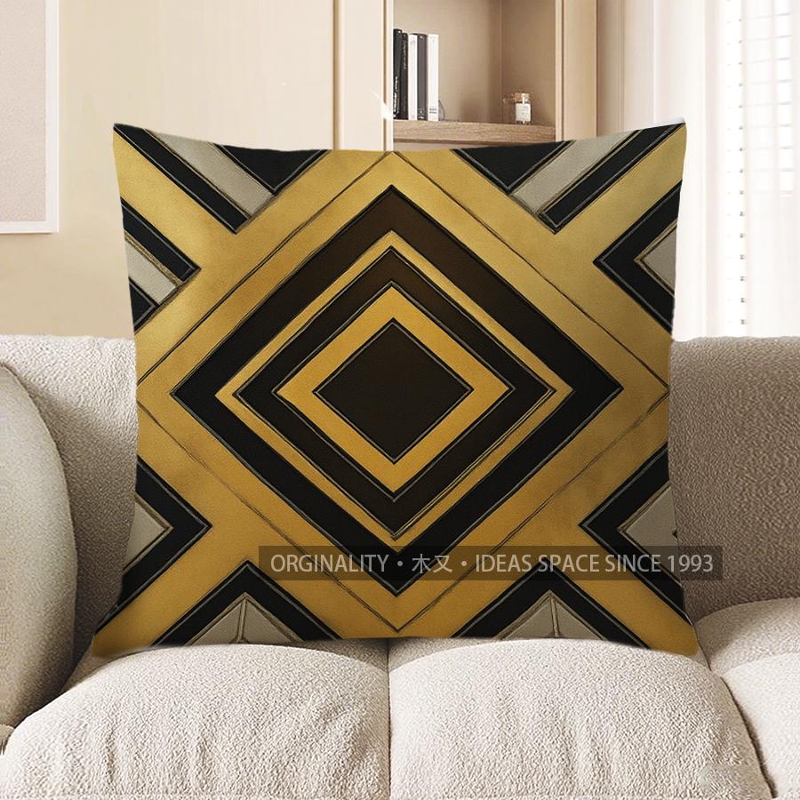 Домашний декор Геометрический узор Золотой и черный Наволочка для диванной подушки с узором Подходит для дивана, спальни, автомобиля Наволочка 40x40cm