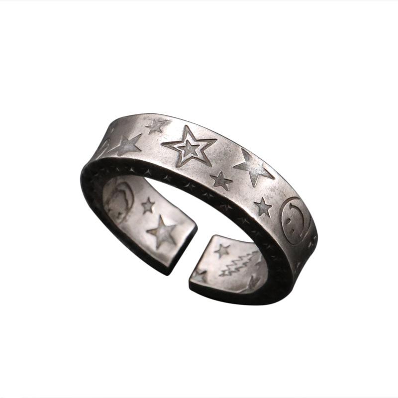 Graffiti star ring for men and women, high-end retro hip-hop smiley face for couples with adjustable hand accessories and gifts