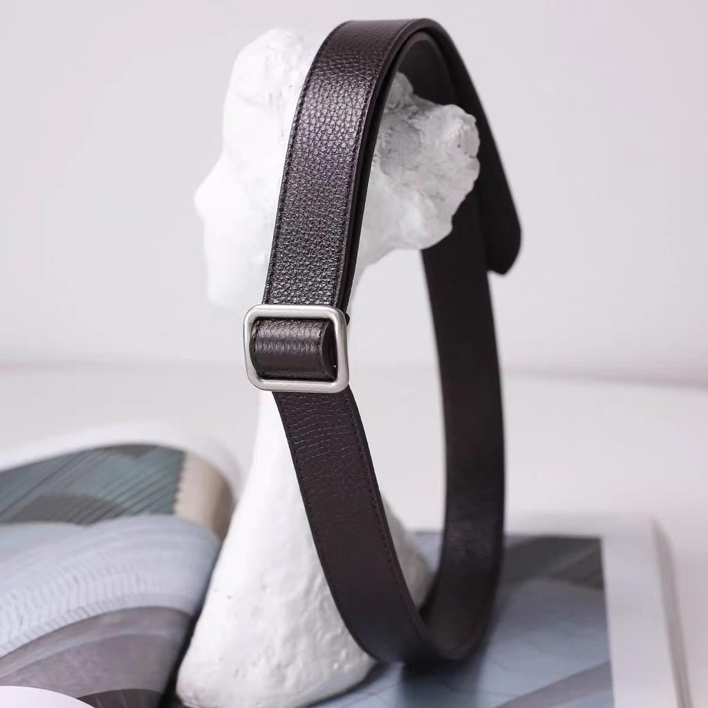 No Punching 24 Minimalist Double-Sided First-Layer Cowhide Lychee Pattern R & W Fashionable Square Buckle Belt For Women