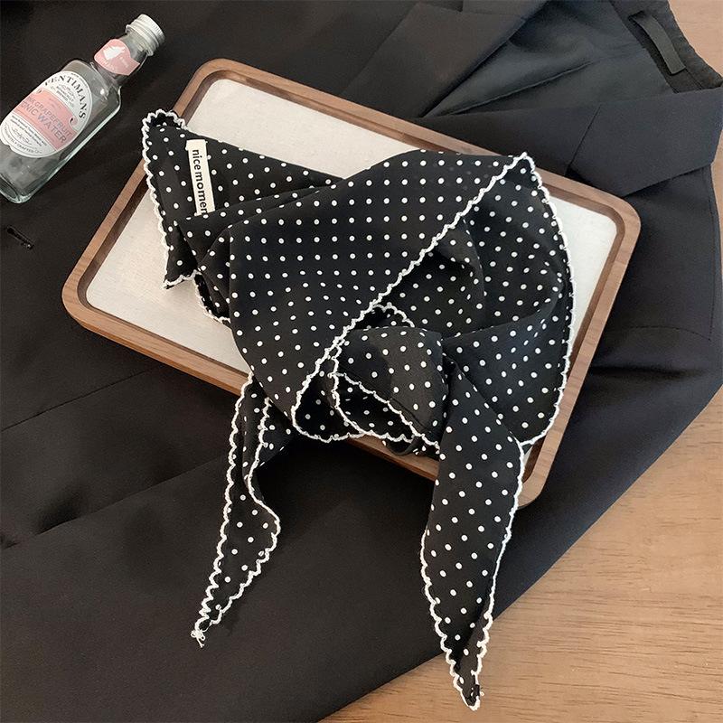 Korean Sweet Neckerchief Polka Dot Headband Turban Fashion  Fresh Small Scarf Thin Striped Triangular Hair Band Girls Headscarf