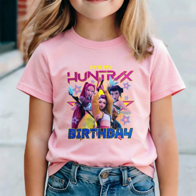 Summer Kpop Popular Cartoon Print Children's Design Casual Harajuku Style Round Neck Short Sleeved Top Fans Gifts Kids Clothes