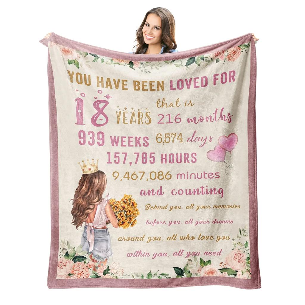 18th Birthday Gifts Ideas for Girls-Girls 18th Birthday Decor Blanket-Gift for 18 Year Old Girl-Gifts for Daughter Bestie Sister