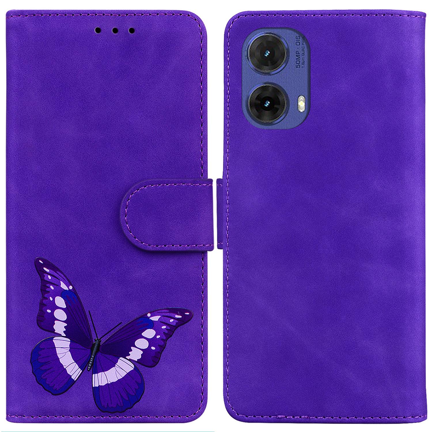 

For Motorola Moto G85 5G/S50 Neo 5G Case Butterfly Printed PU Leather Stand Phone Cover Purple