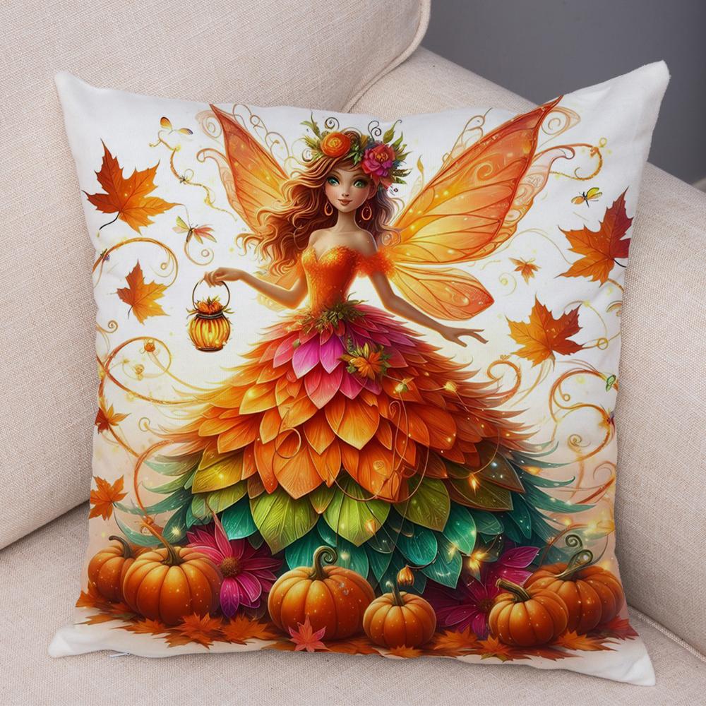 

Сказочный мир листовых фей Наволочка Двусторонняя печать Мультяшная девочка Наволочка Декор Милая детская наволочка для дивана Дома 40x40cm16x16Inch