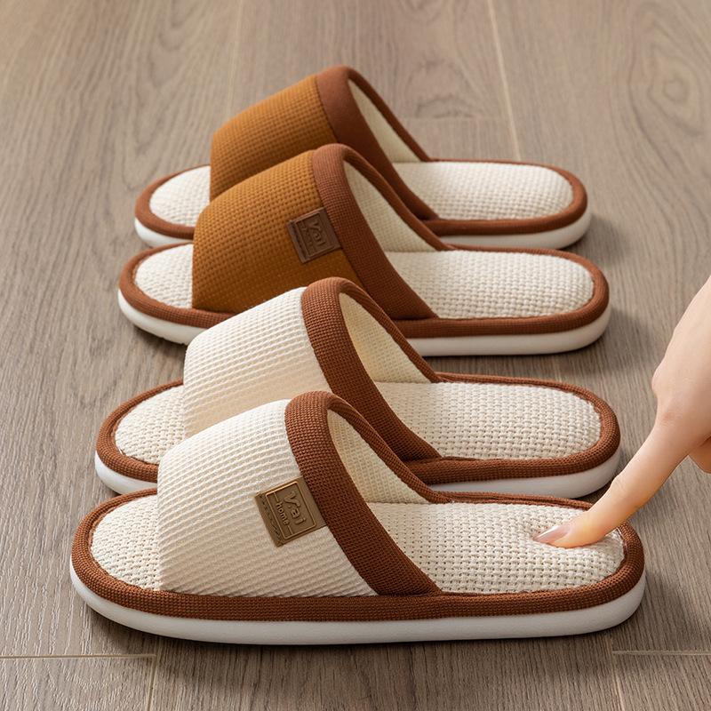 Linen slippers spring and autumn couple four seasons indoor household cotton and linen home non-slip summer
