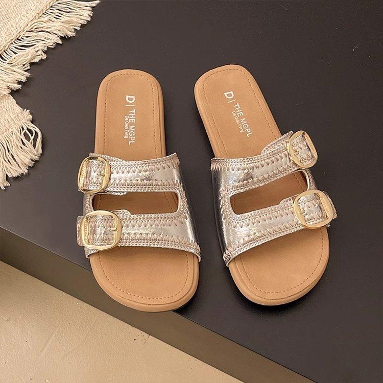 Soft baseplate~ Boken slippers women's summer wear 2025 new seaside vacation pregnant women flat bottom Internet celebrity one word sandals