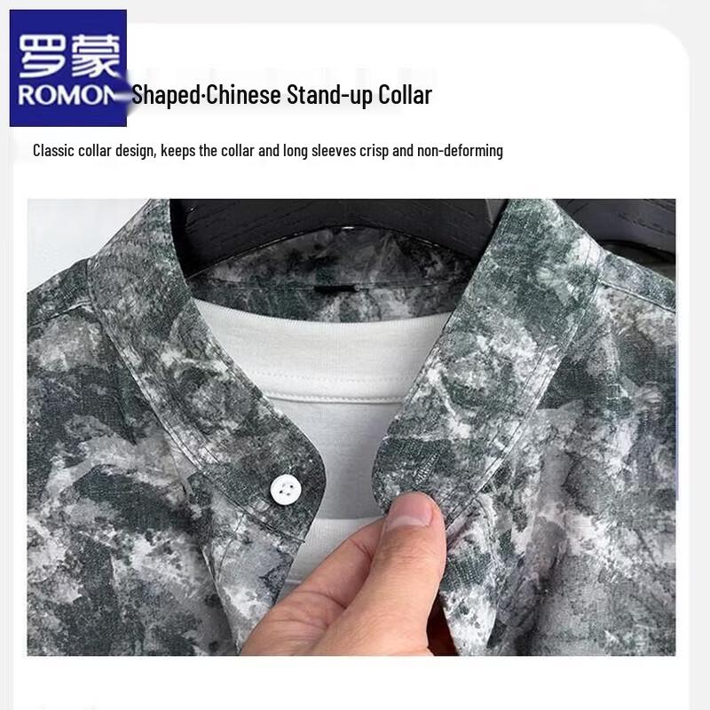 ROMON Men's New Chinese Style Ink Painting Short-Sleeve Shirt