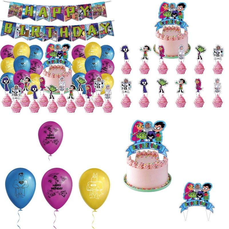 Vibrant Teen Titans Go Birthday Party Supplies Cartoon Character Decoration 32pcs Set