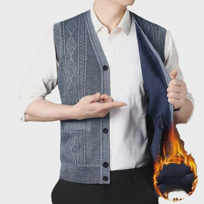 Vesta Pulover Tricotată Groasă cu Plus de Catifea pentru Bărbați pentru Iarnă